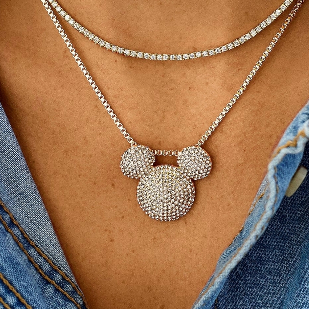 NEW Disney 3D pendant of Mickey's Mouse Pavé Bubble Necklace Officially Licensed - Picture 4 of 4